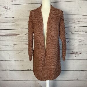 Basin + Range Womens Size XS Brown Chunky Knit Long Open Front Cardigan Sweater